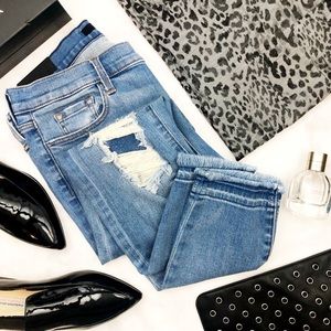 J Brand Rip & Repair Raw Hem Low Rise Ankle Jeans